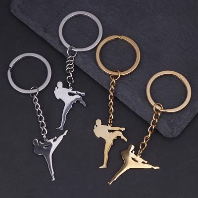 Taekwondo High Kick Keychains pro muže titanová ocel sportovní přívěsek karate jiu jitsu klíčenka šperky muži chlapci dárky do posilovny