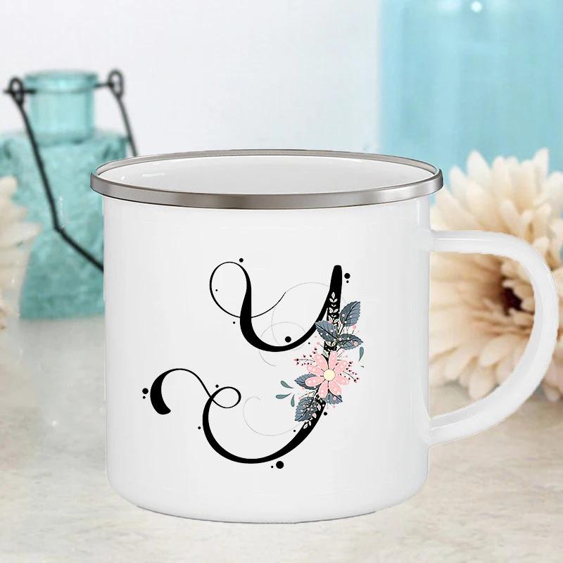 Letter Flower Mugs Wedding Creative Coffee Wine Cups Drinks Dessert Milk Juice Cup Enamel Mugs Handle Drinkware Bridesmaid Gifts