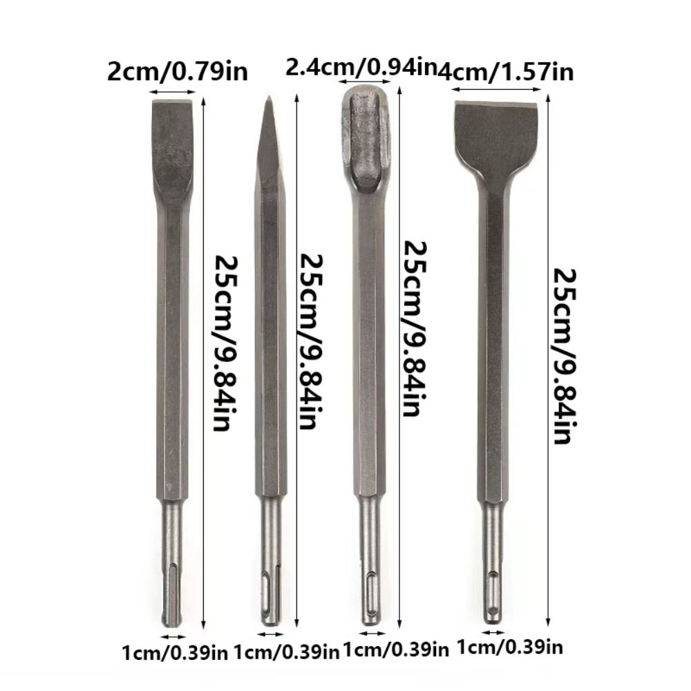 4Pcs Pointed /Flat Bit Hammer Drill Bit Round Shank Rotary Hammer Gouge Set  Tile Slotting