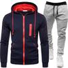 2026 Men's Casual Zipper Hoodie & Sweatpants Set - Solid Color