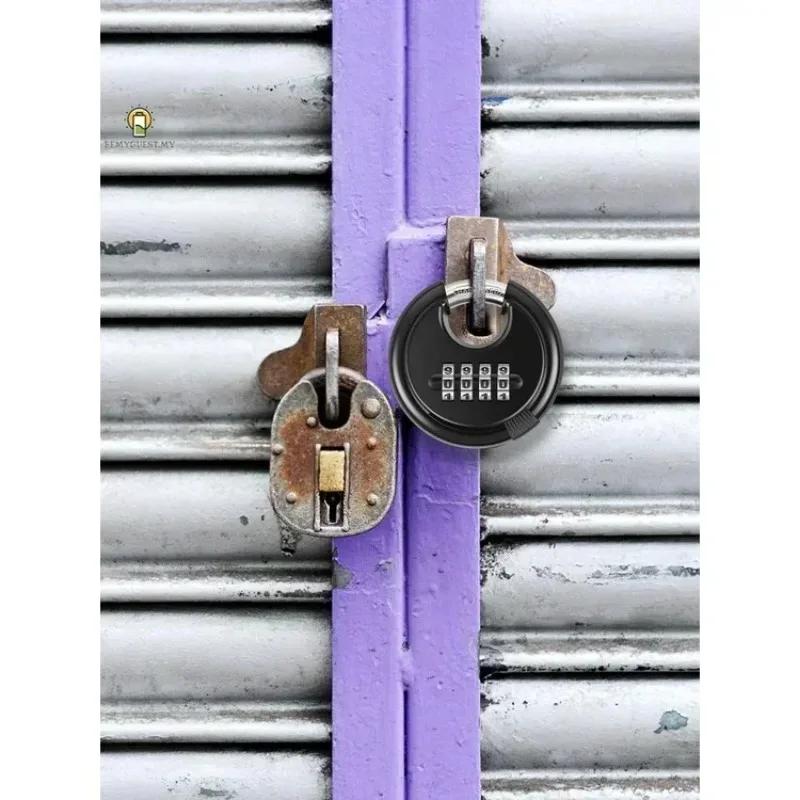 Stainless Steel Round Password Padlock Warehouse Outdoor Door Ship Container Chain Horizontal Opening Lock Anti-theft Waterproof