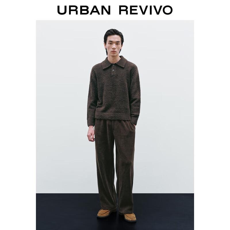 UR Men's Winter Lapel Half-Placket Plush Knitted Sweater