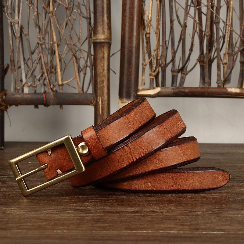 2.4Cm Wide Fashion Retro Trend Decoration Leather Thin Belt Women'S Thickened Pure Cowhide Jeans Belt Women'S