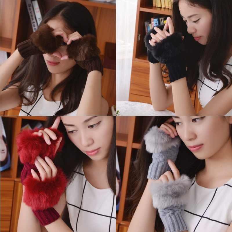 Solid Color Plush Knitted Half Finger Gloves Thickened Warmth Gifts Fashion