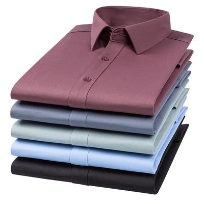 Men's Brick Red Bamboo Fiber Shirt - Business Casual Long Sleeve Square Collar Cardigan
