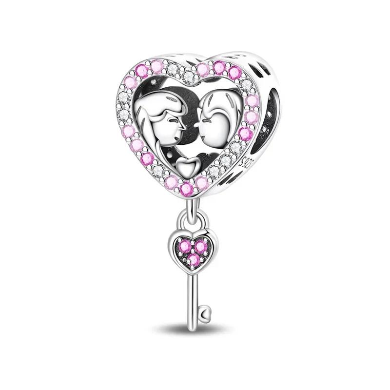 Original Copper Family Charms Mom Flower Heart Beads For Necklace Diy Bracelet Present Jewellery Gift Mother'S Day