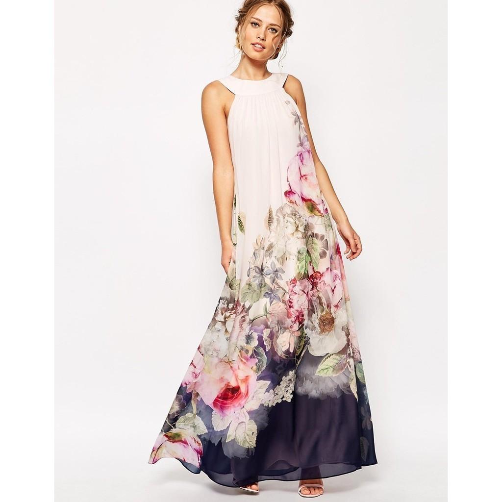 Stylish Lady Women Floral Summer Beach Boho Chiffon Sundress For Casual And Formal Occasions