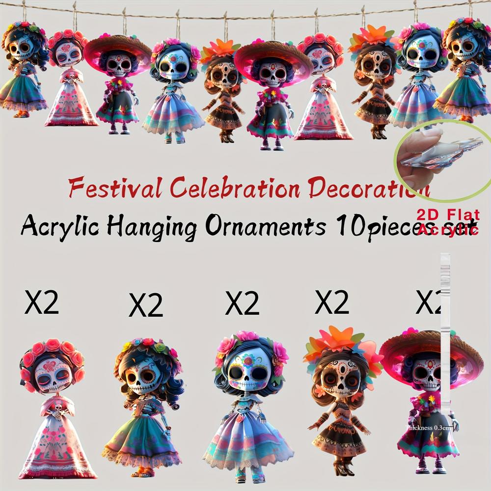 2D Flat Acrylic Pendant Mexican Doll Holiday Ornaments Perfect for Christmas,Carnival,New Year, Halloween - Holiday Home, Office and Party Decorations