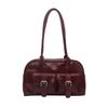 Fashion Women Patent Leather Tote Shoulder Bag Retro Style Satchel Purse with Buckle Pockets for Casual Daily Commute Streetwear