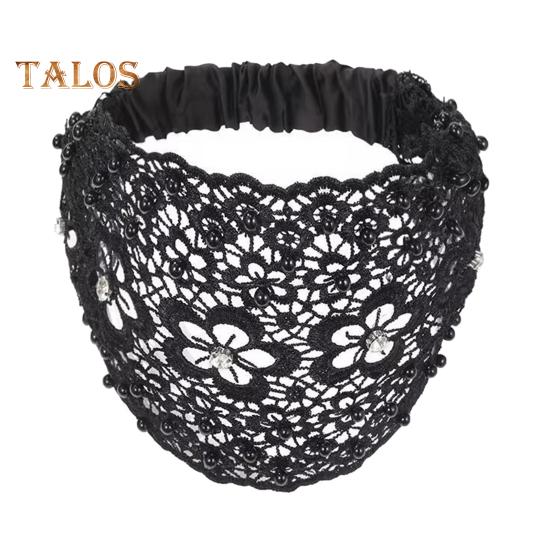 

Женская повязка на голову с цветочным узором, блестящие стразы, искусственный жемчуг, резинка для волос, высокая эластичная широкая резинка для волос чёрный