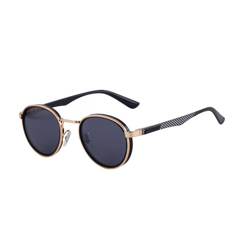 Men's High-End Round Frame Retro Metal Sunglasses - European & American Punk Style, Full-Rim Sun Protection Glasses