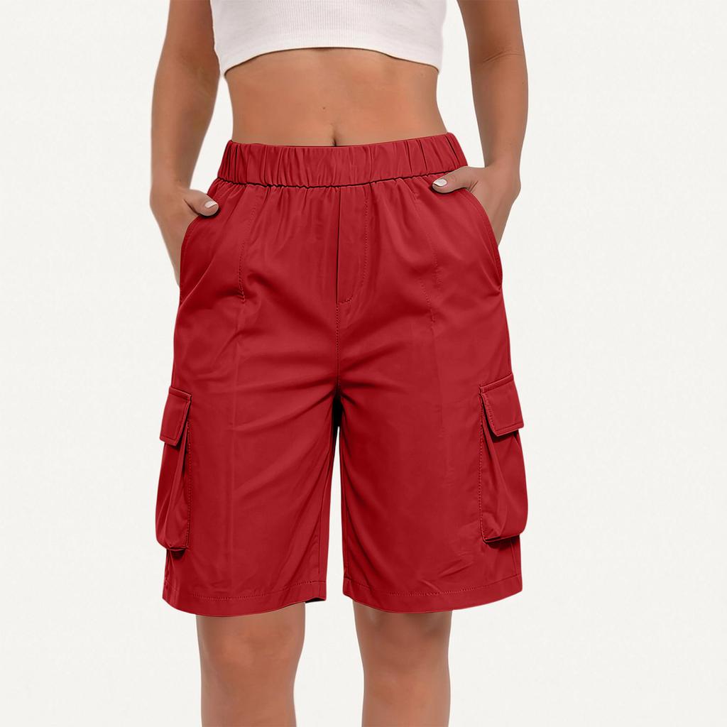 Damen High Waist Lockere Cargo-Shorts mit Taschen Weiter Bein Outdoor Wandershorts Lässige Leichte Unterteile für den Sommer