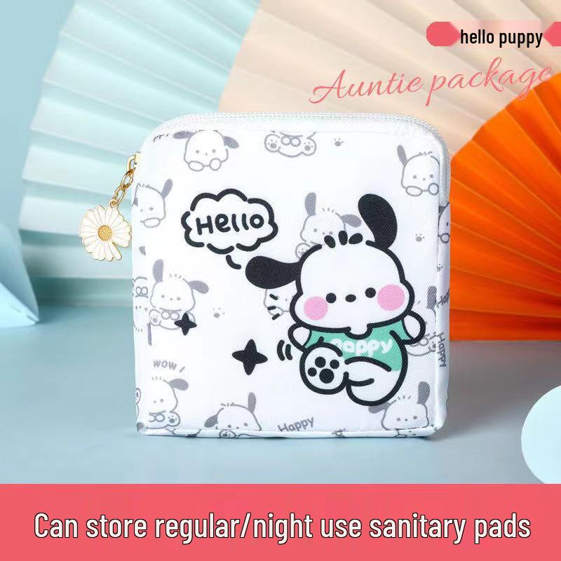 Cartoon Waterproof Menstrual Pad & Sanitary Napkin Storage Bag - Portable with Slots for Charging Cable, Coins, Lipstick