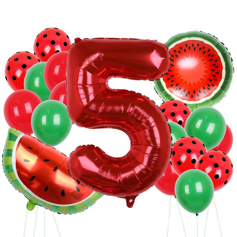 18Pcs New Summer Watermelon Balloon Suit 1-9 St Birthday Fruit Party Decoration Aluminum Film Balloon Set