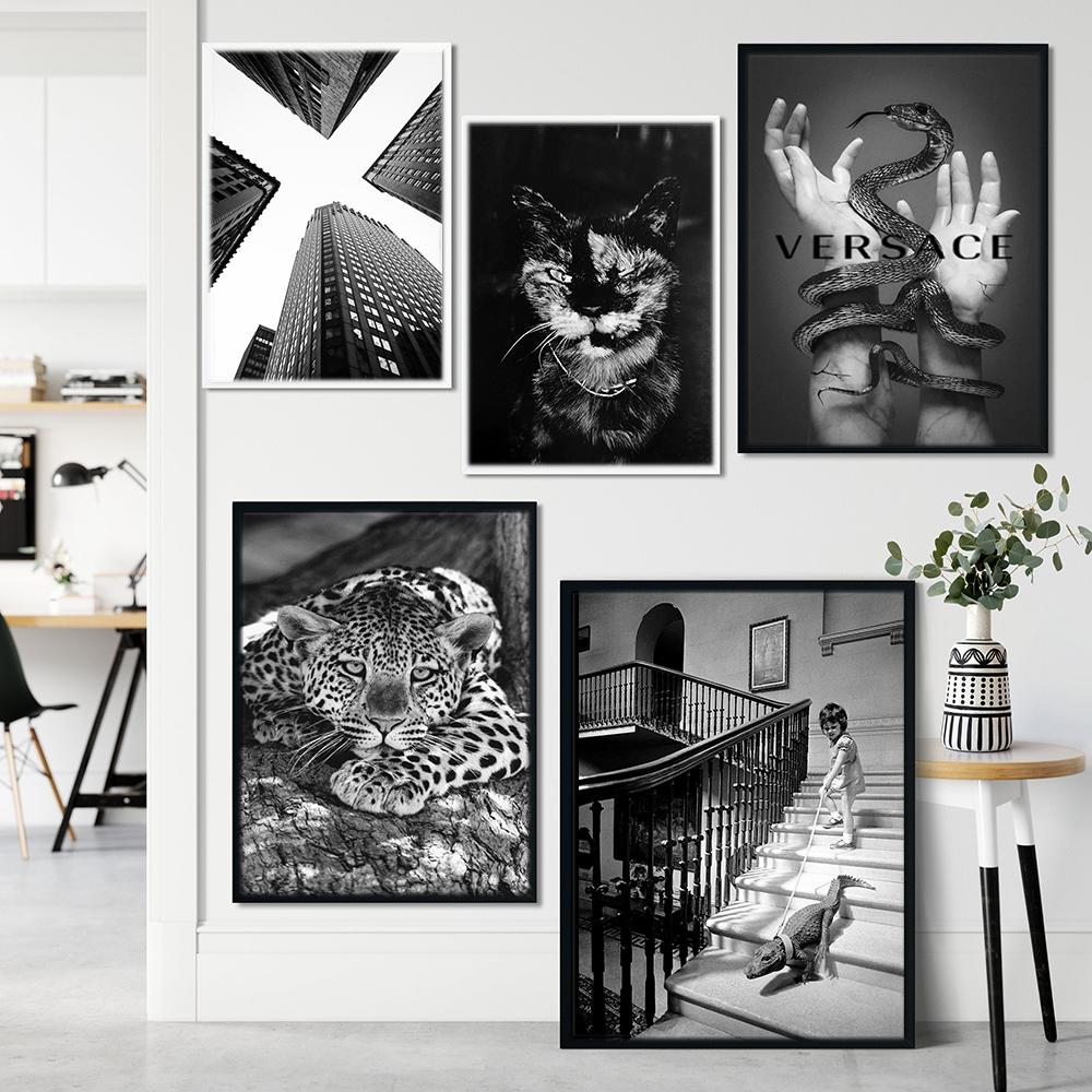 Black White Retro Fashion Photography Art Modern Movie Poster Print Vintage Animal Funny Cover Canvas Painting Room Home Deco
