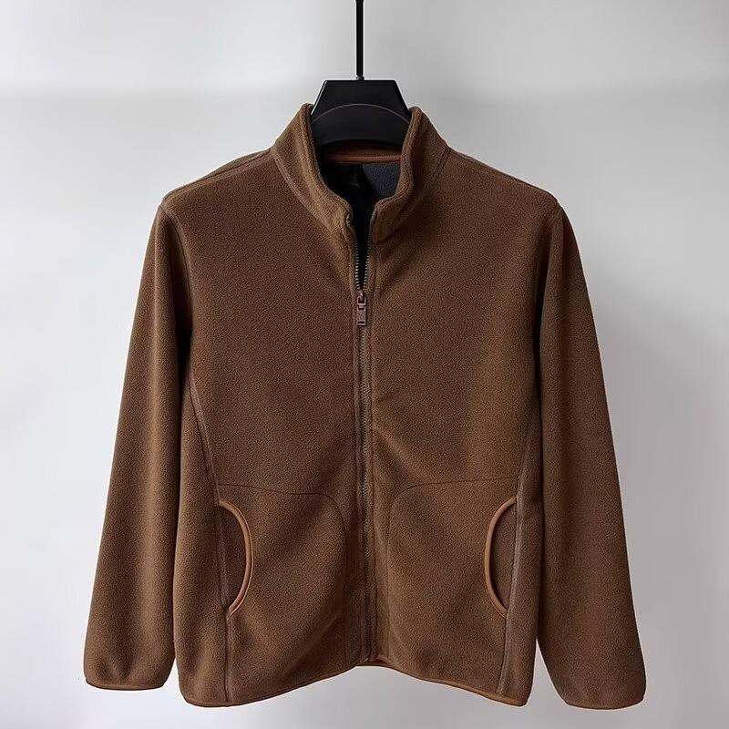 Men's Double-Sided Fleece Hoodie Jacket - Anti-Cold, Thickened, Solid Color, Stand Collar.
