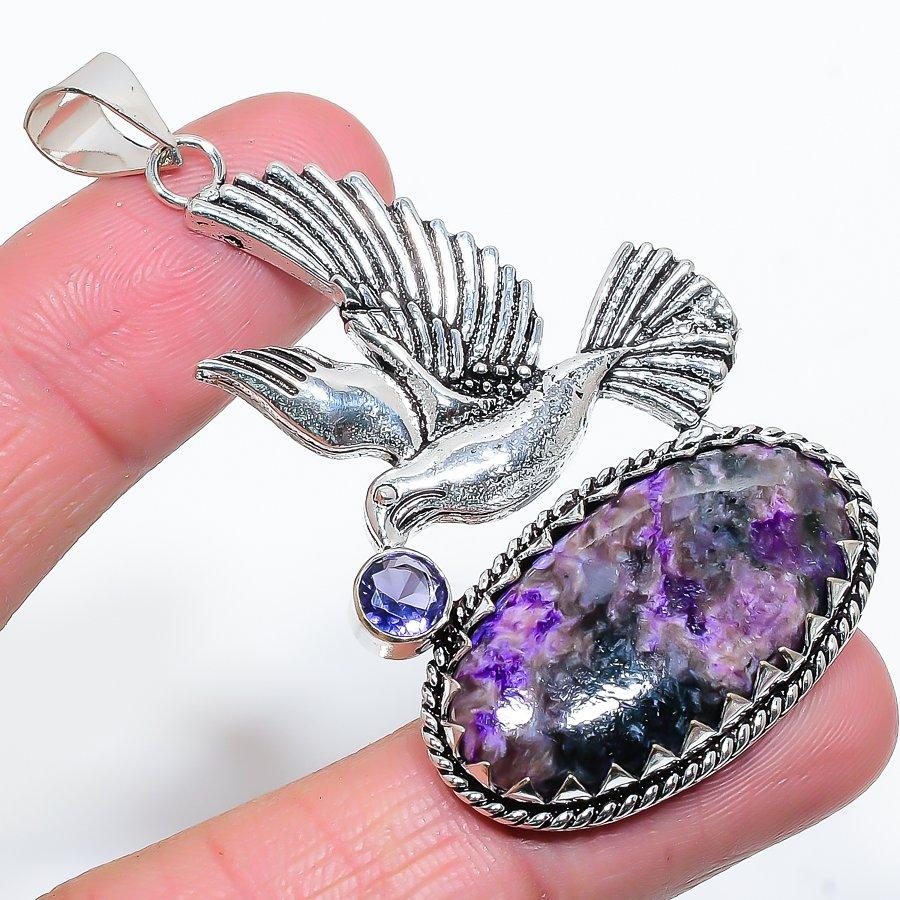 

Russian Charoite, Amethyst Gemstone Handmade Jewelry Pendant 2.56 VR-4025