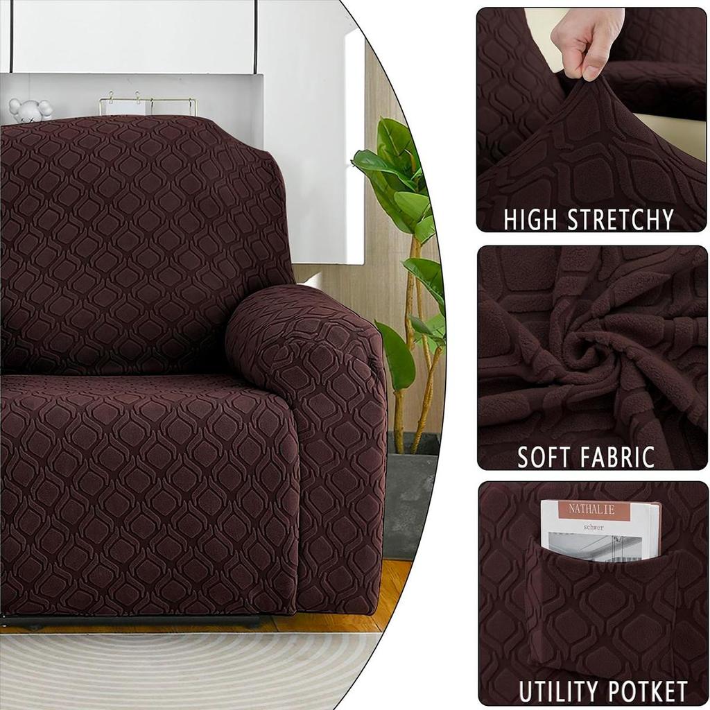 4-teiliger Stretch-Liegesessel-Überzug Jacquard-Liegesesselbezüge mit Seitentasche Rutschfest 1-Sitzer Sofa Möbelprotektoren