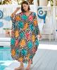 Evropské a americké viskózové potiskové plážové zakrývací šaty - Dlouhé, volné kimono k bikinám a plavkám pro ženy