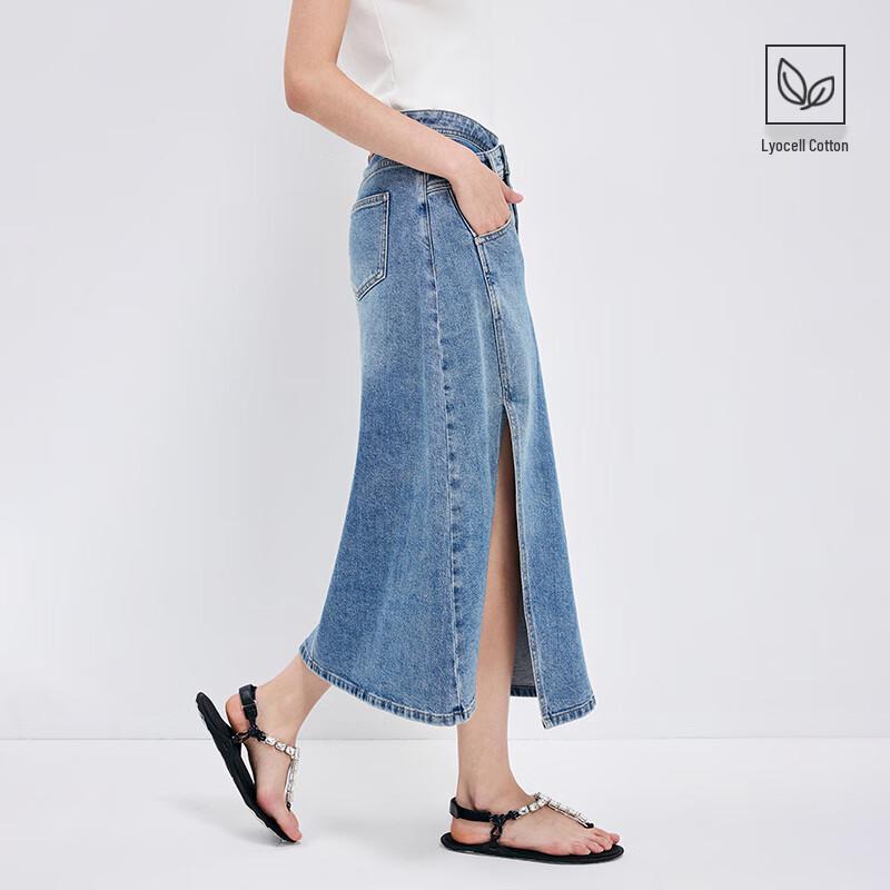 Navicare Women's Thin Denim A-line Skirt