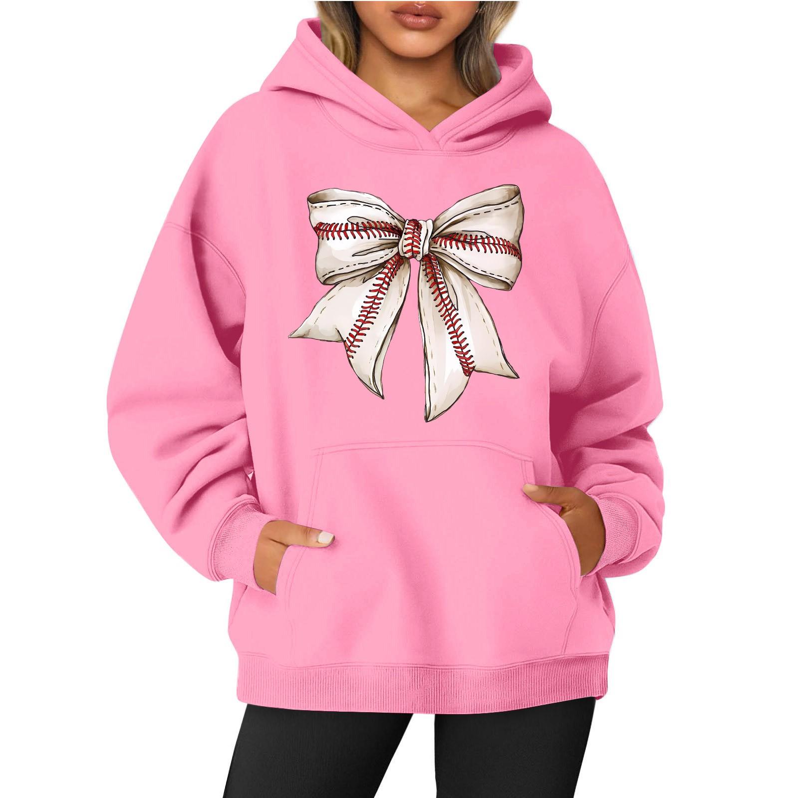 

Women s Round Neck Long Sleeve Baseball Print Top Hoodie XL рожевий