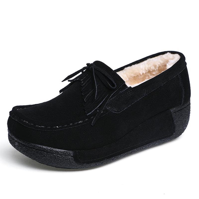 Fashion Cow Suede Platform Shoes Plush Warm Walking Shoes Women Winter Cotton Shoes Non-slip Mother Shoes