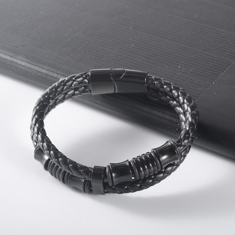 Men's Woven Leather & Titanium Steel Bracelet with Magnetic Buckle
