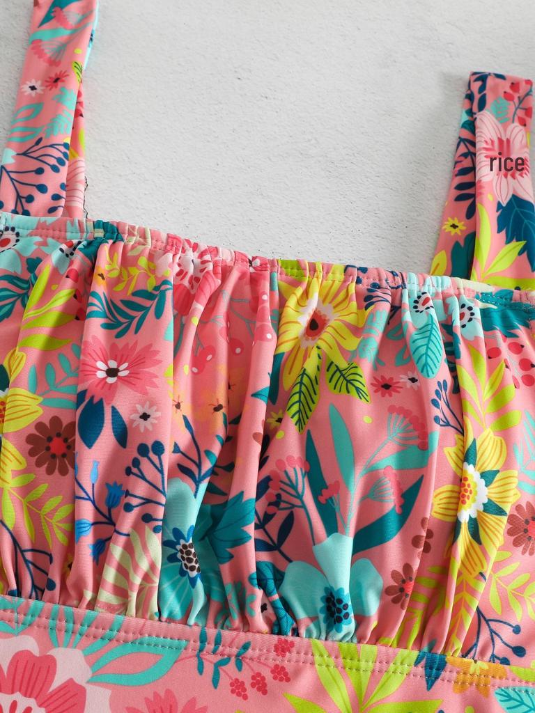 Floral Ruched One-Piece Swimsuit for Women - European and American Fashion Beachwear