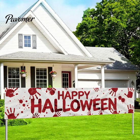 Festival Photo Booth Backdrop Halloween Fence Banner, 118 x 20 Inch Large Yard Sign Banner Flag, Scary Store Window Holiday Displays Party Hanging