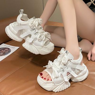 Kadın Beyaz Kalın Spor Sandaletler Kadınlar İçin İçi Boş Platform Kama Sandaletler Yaz Modası Kalın Tabanlı Sandaletler Mujer