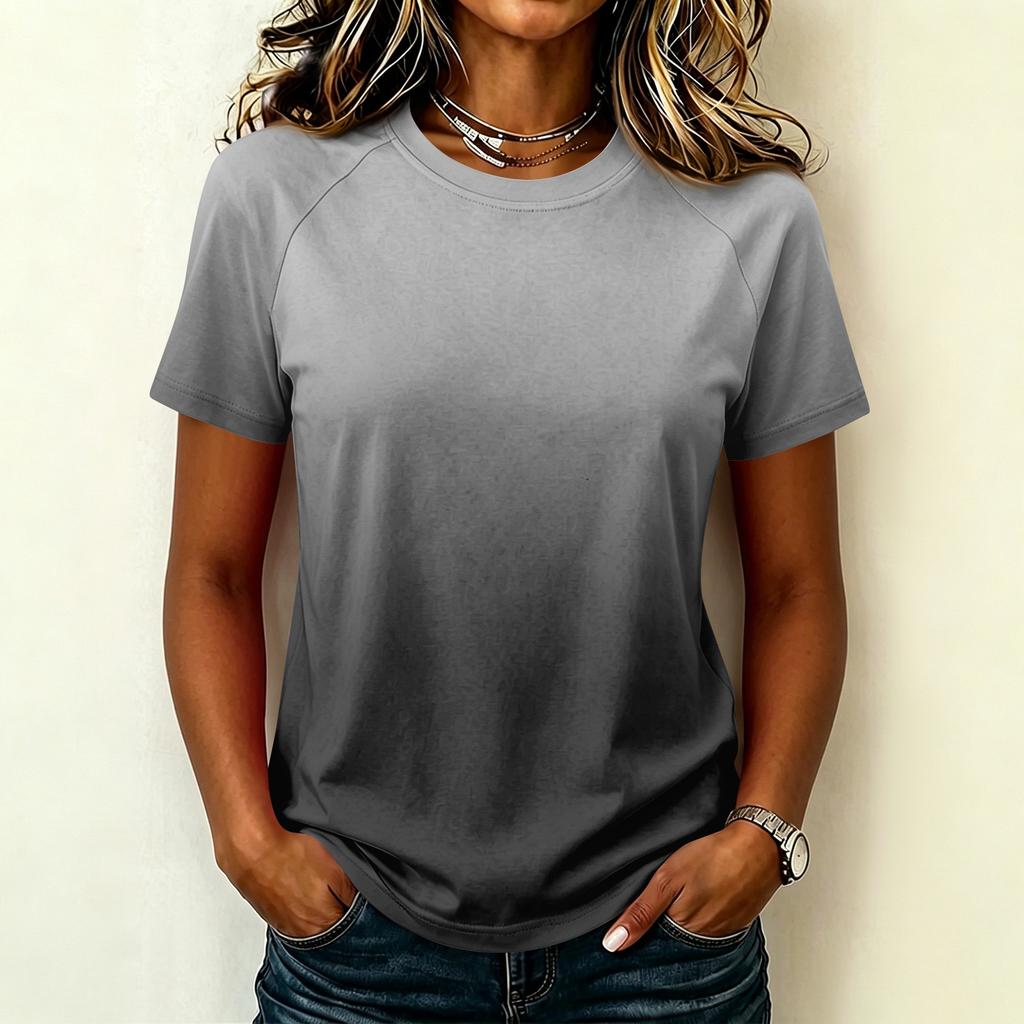 Women's Casual Raglan Sleeve Crew Neck Short Sleeve Top Gradient Print Lightweight Soft Fabric Relaxed Fit