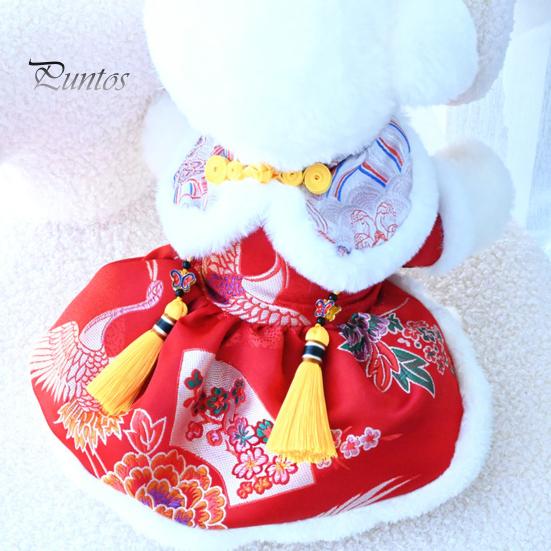 Pet Clothes Tang Suit Tassel Design Vibrant Color Button Closure Exquisite Pattern Friendly To Skin Puppy Costume Keep Warm Cloth Thickened