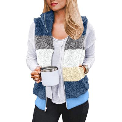 Lockere Plüschweste für Damen, mehrfarbig, Patchwork, ärmellos, mit Reißverschluss