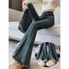 Plus Size High Waist Velvet Flare Jeans for Women - Autumn/Winter Loose Slimming Bell Bottom Wide Leg Pants