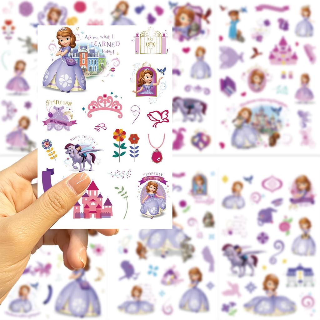 Little Princess Sofia Jigsaw Puzzle Stickers - 8 Sheets, Cartoon Character, Self-Adhesive, Waterproof.