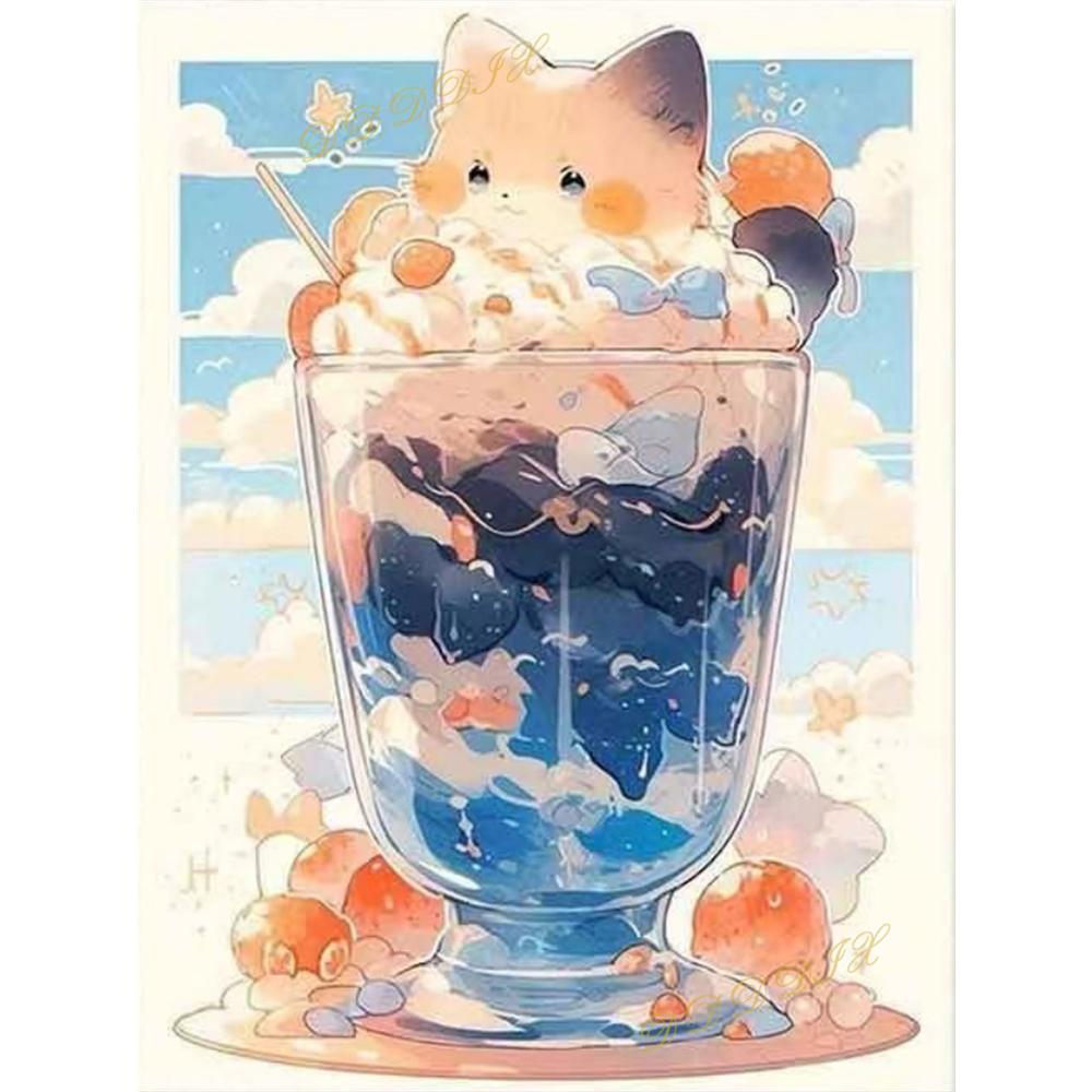 2026 New 5D Diamond Art Painting Cartoon Dessert Cute Cup Cat Mosaic Embroidery Cross Stitch Kit Home Decor Gift