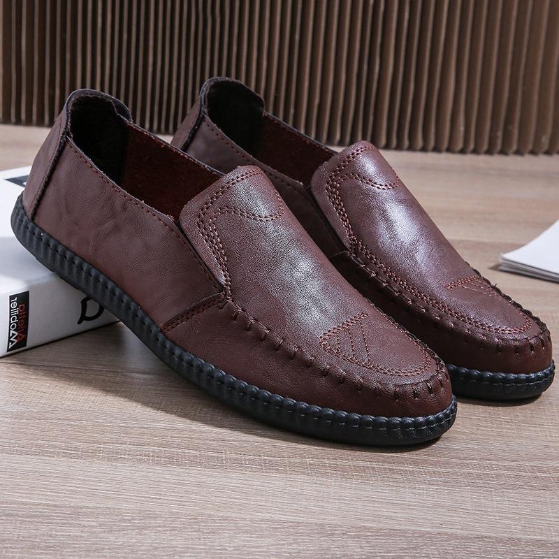 Leather shoes men's casual shoes breathable one-pedal Doudou shoes men's versatile middle-aged dad shoes non-slip soft-soled men's single shoes