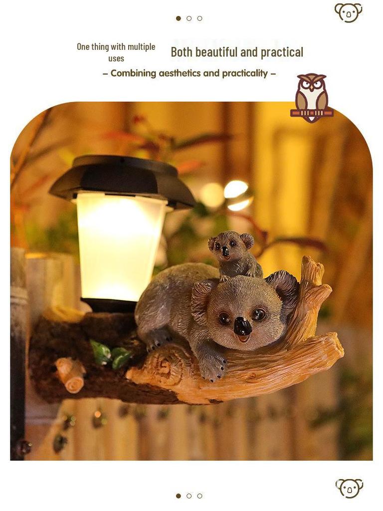 Solar LED Courtyard Lights: Tree Hanging Koala, Owl, and Parrot Garden Ornaments