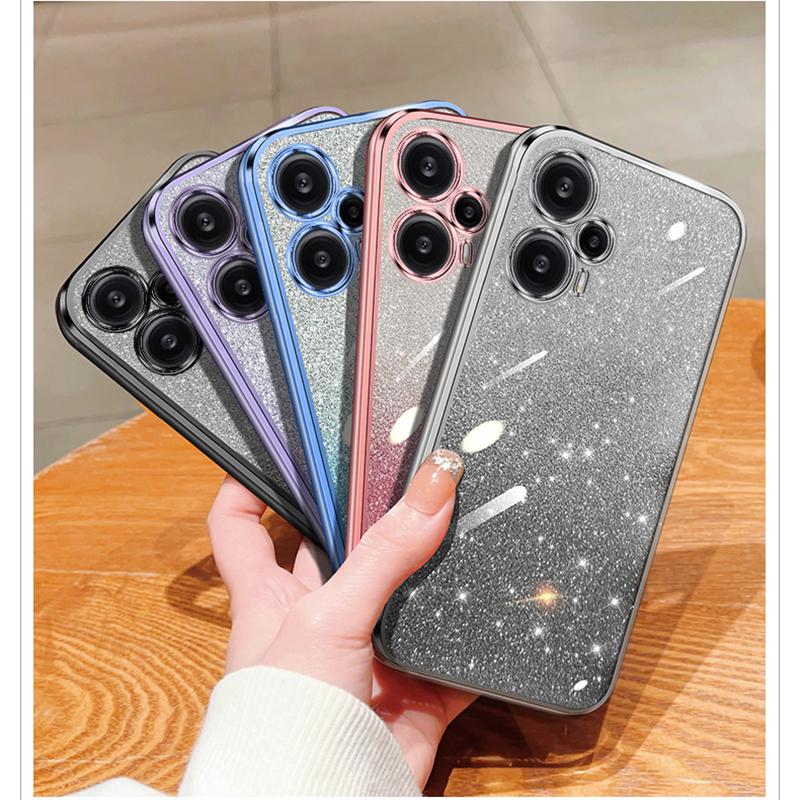 KEYSION Luxury Plating Glitter Phone Case for Xiaomi POCO F5 Transparent Soft TPU Shockproof Back Cover for POCO F5 Pro