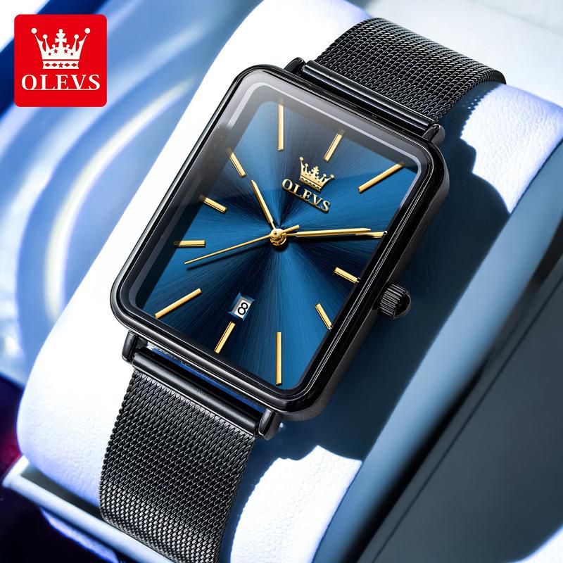 OLEVS Man Quartz Watch Rectangle Dial Calendar Waterproof Watch For Men Thin Case Simple Fashion Men's Wristwatch