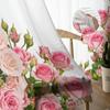 Pink Rose Flower Bouquet White Tulle Sheer Curtains for Living Room Decoration Window Curtain for Bedroom Voile Organza Drapes