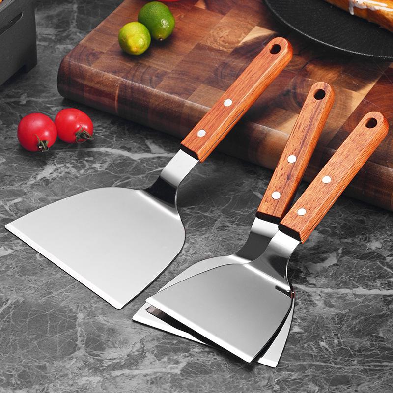 Stainless Steel Wood Handle Multi-Use Cooking Spatula: Teppanyaki, Griddle, Slotted, Steak, Triangle, Pizza, Cake, Pancake Spatula