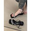 French Temperament Celebrity Design Sense Niche Square Head Sandals Women Summer Wear Word with Rhinestone Thick Heel