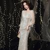Golden Evening Dress Dress Women's 1011 New Banquet Temperament Long Birthday Sequins Student Host Dress