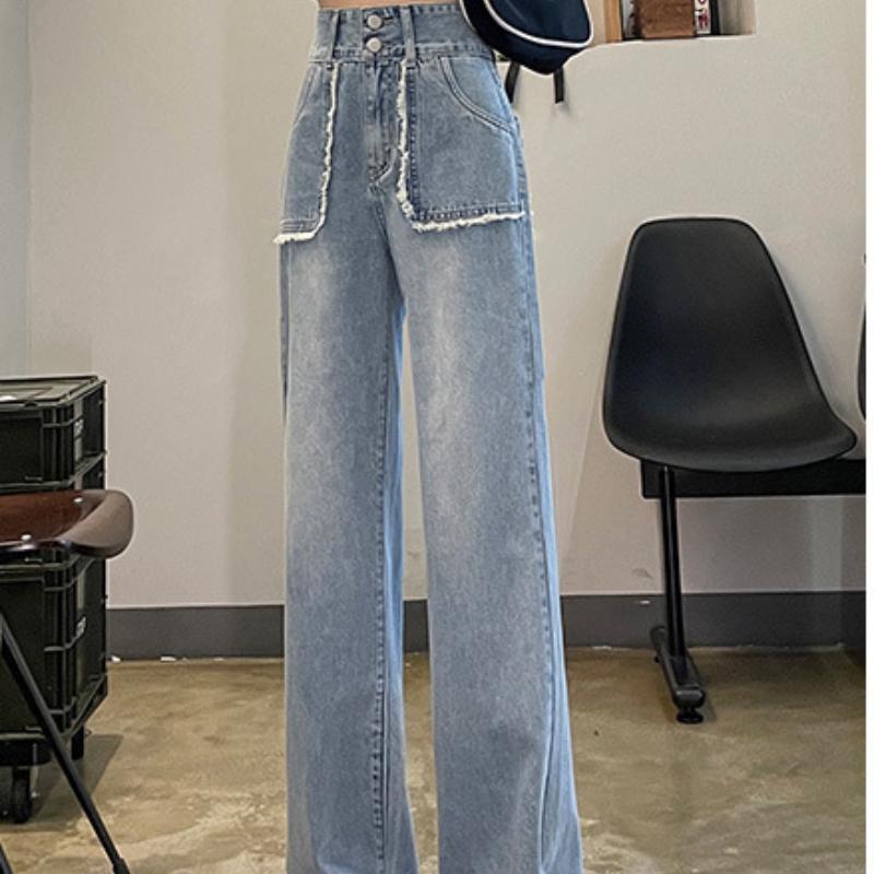 

Прямые широкие джинсы для женщин на весну и осень с высокой посадкой, облегающие, слегка свободные, повседневные брюки нового стиля 3XL