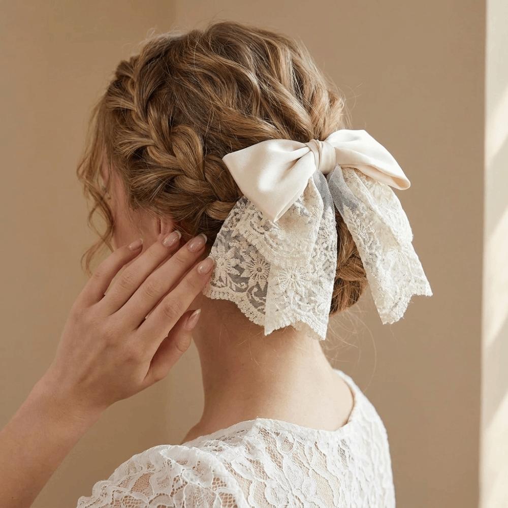 Bowknot French Lace Hair Clip Embroidered Mesh Satin Hair Accessories  Women's Daily
