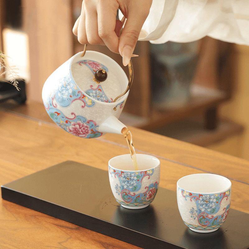 Chinese Teaware 3 Pieces Set, Making Tea Teapot and Cups, Ceramic Drinkware Teacups, Household Small Ceramic Cute Pot, Porcelain
