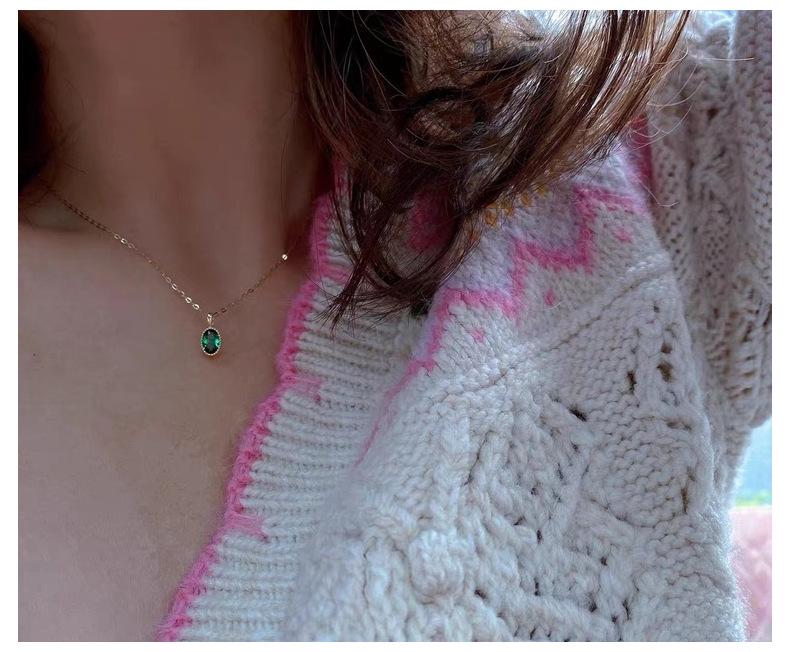 14K Gold-Plated Sterling Silver Necklace with Oval Emerald Pendant - Luxury Clavicle Chain for Women