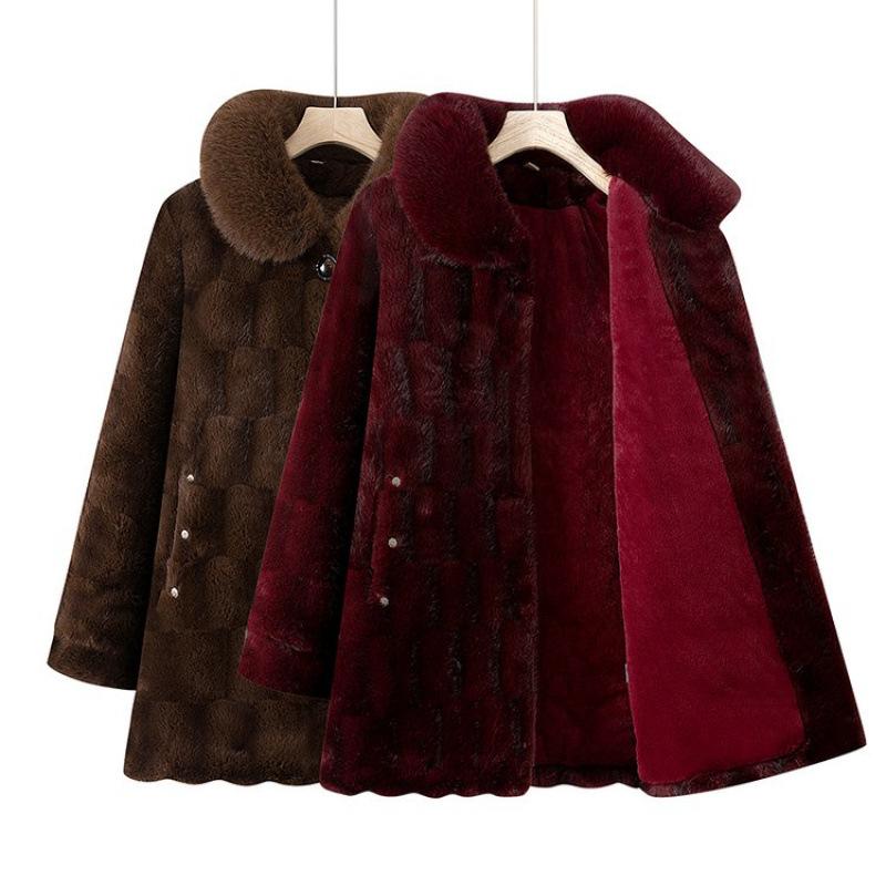 Wife Winter Cotton-padded Coat with Velvet To Keep Warm, New Imitation Fur Coat, Old Thick Coat