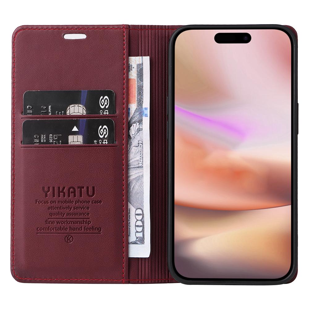 

Шкіряний чохол для телефону YIKATU YK-001 для iPhone 16 Plus з магнітним закриттям Wine Red